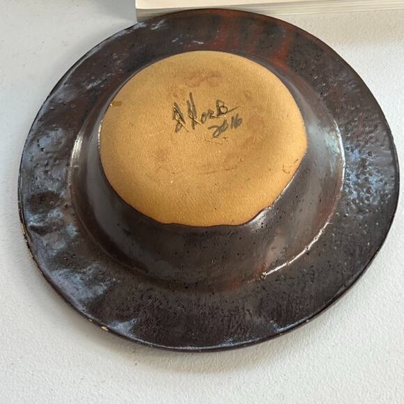 Art Studio Pottery Stoneware Bowl 9.5" Glossy Finish Multicolor Abstract Design - Picture 7 of 9